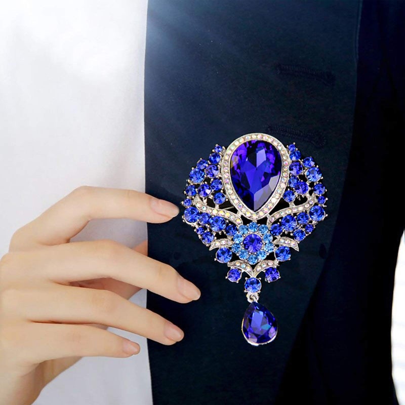 Axmerdal Wedding Bridal Big Crystal Rhinestone Bouquet Brooch Pin for Women (navy blue) - Image 3